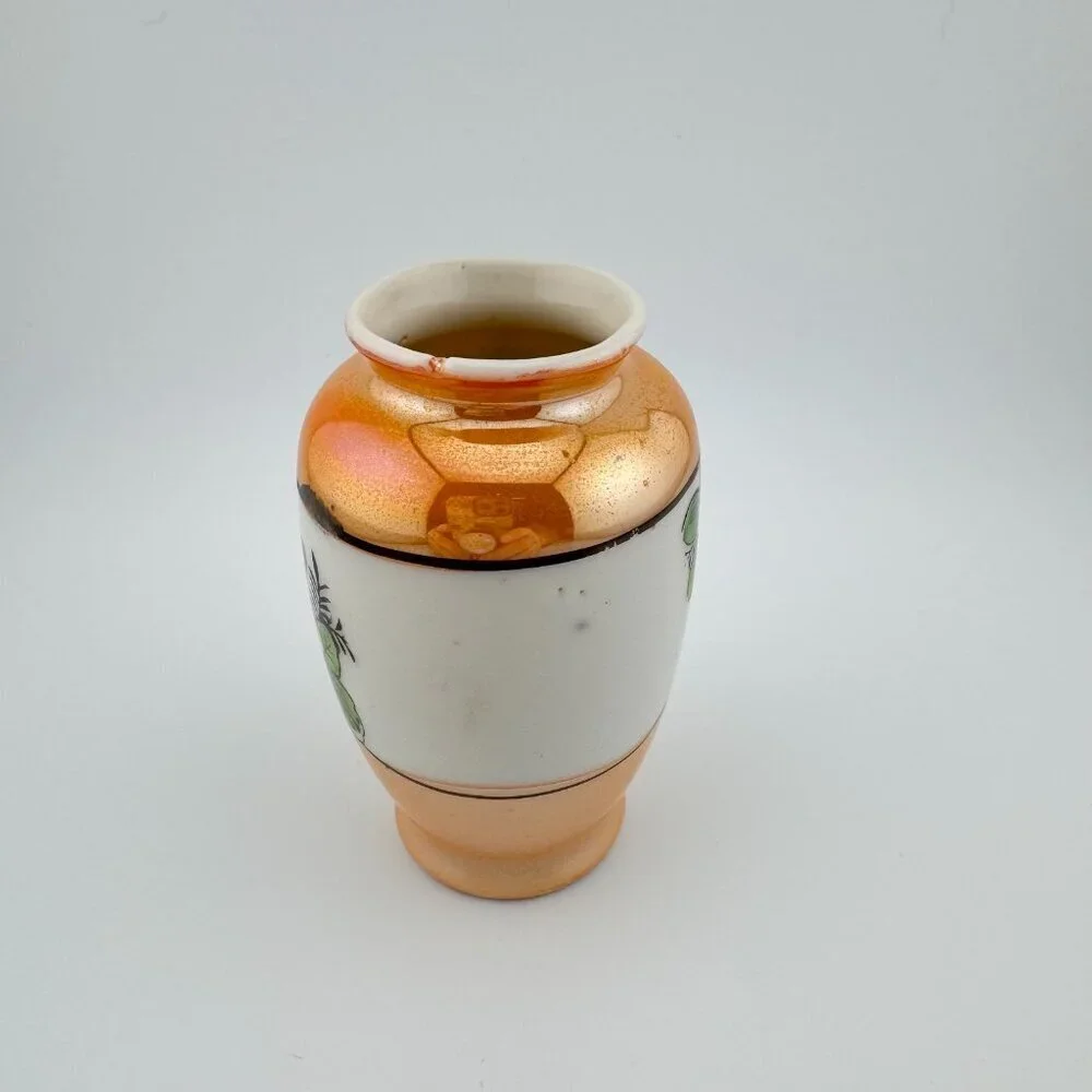 Vintage Lusterware Vase Hand Painted Made In Japan Flower Floral Design